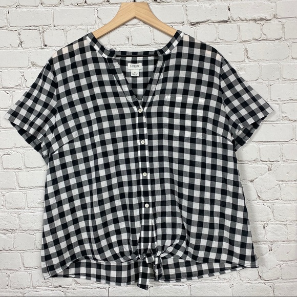 J. Crew Factory Tops - J. CREW Gingham Button Down Tie Front Top XL